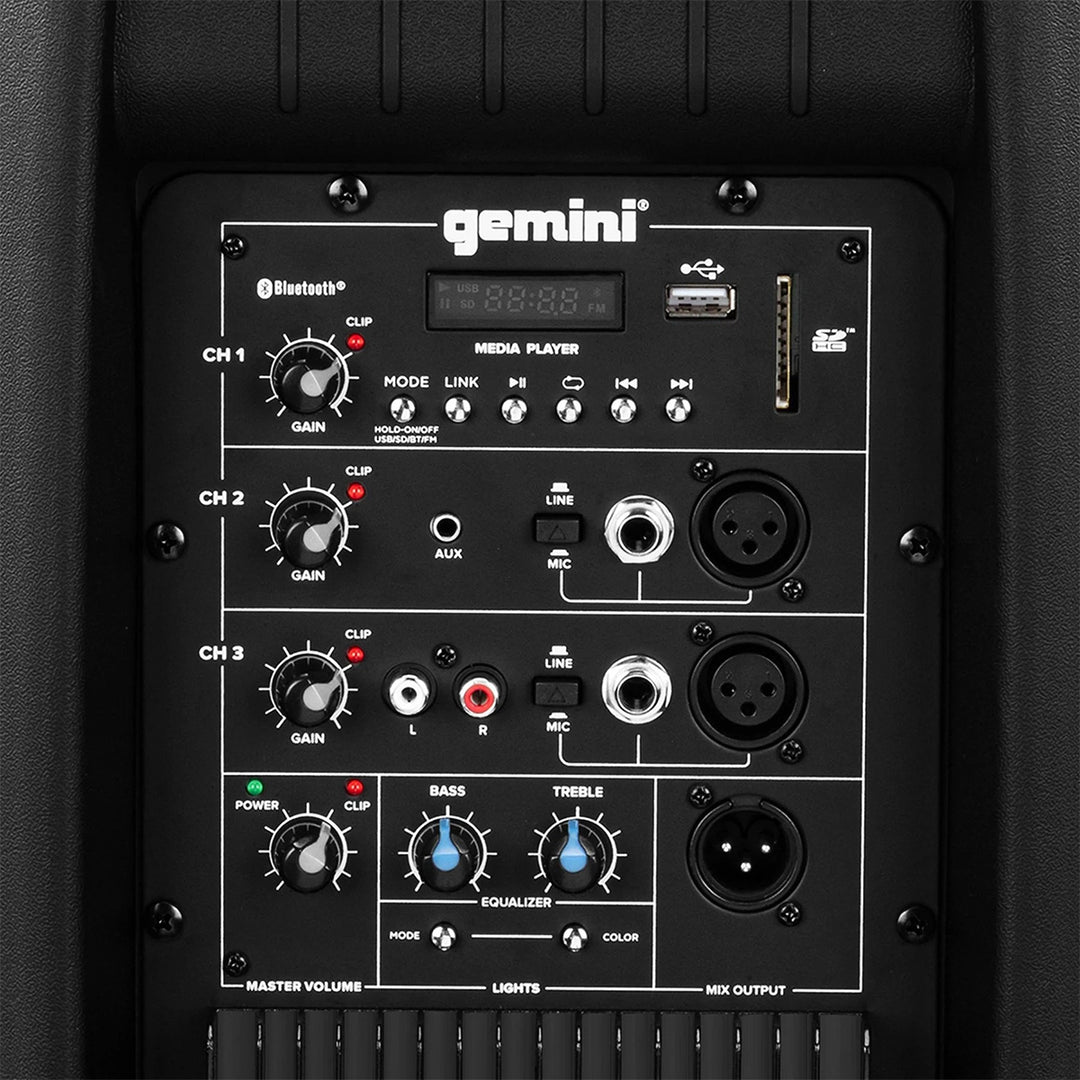 Gemini AS-21 Active 15” Powered Speaker w/ Bluetooth & Party Light