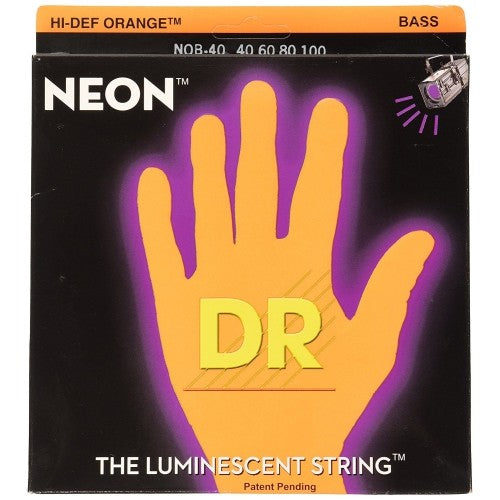 DR Strings NOB-40 (Light) - Hi-Def NEON ORANGE: Coated Bass Strings: 40, 60, 80, 100