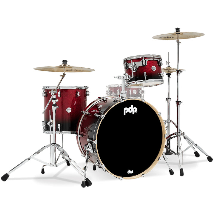 PDP Concept Maple Lacquer CM Rock Kit Shell Pack w/ Chrome Hardware (14x24, 9x13, 16x16FT) - Red to Black Fade