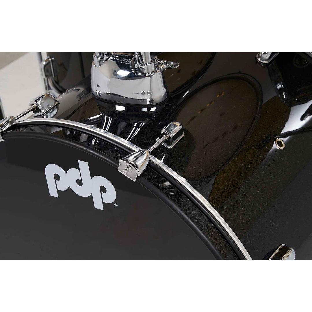 PDP Center Stage 5-Piece Complete Drum Kit w/ Hardware, Cymbals & Throne (7x10, 8x12, 14x16F, 16x22, 5x14 Snare) - Iridescent Black Sparkle