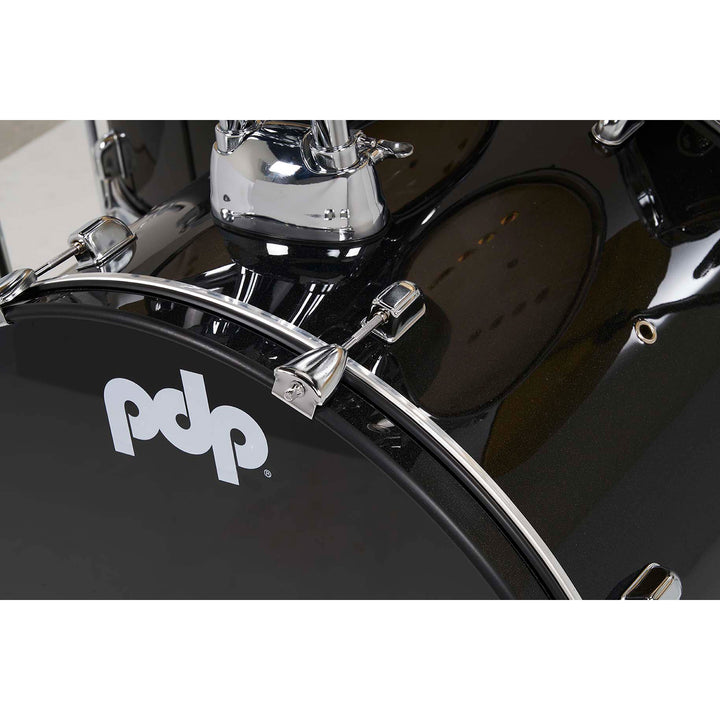 PDP Center Stage 5-Piece Complete Drum Kit w/ Hardware, Cymbals & Throne (7x10, 8x12, 14x16F, 16x22, 5x14 Snare) - Iridescent Black Sparkle