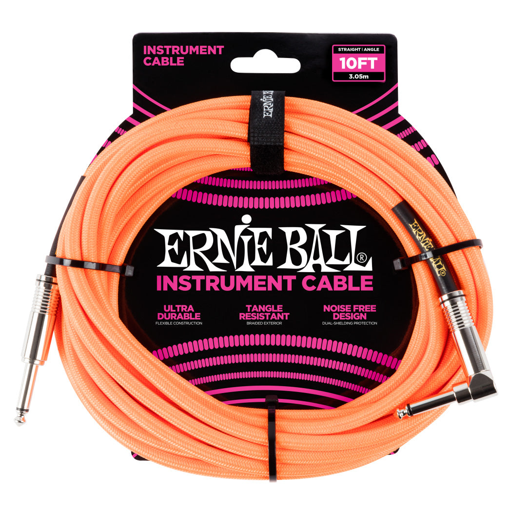 Ernie Ball Braided Instrument Cable Straight/Angle 10’ - Neon Orange