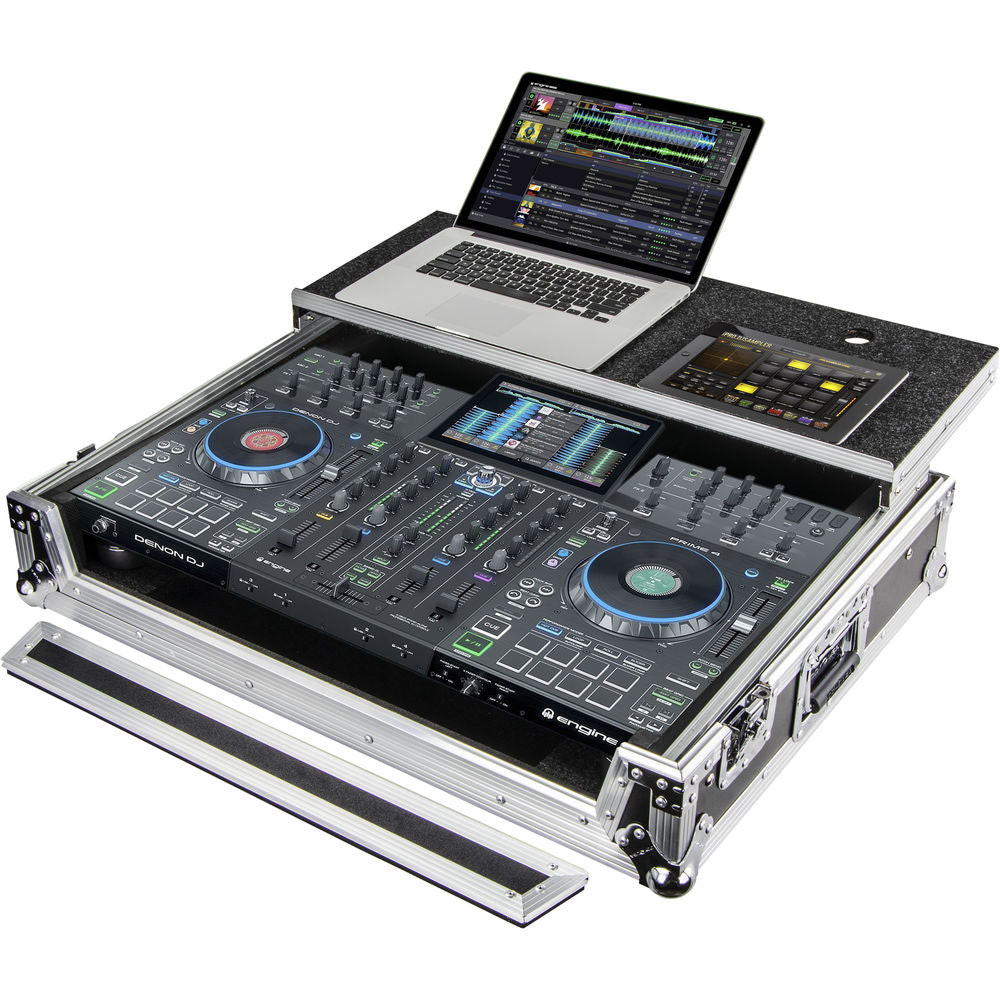 Odyssey FZGSPRIME4 Flight Zone Glide Style Case for Denon Prime 4 DJ Controller - Silver and Black