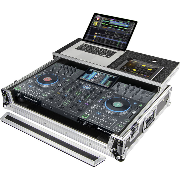 Odyssey FZGSPRIME4 Flight Zone Glide Style Case for Denon Prime 4 DJ Controller - Silver and Black