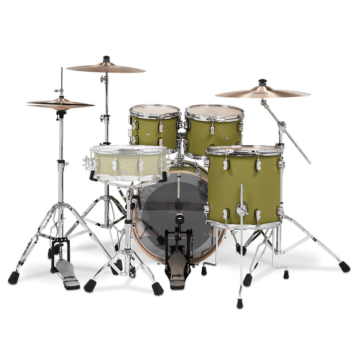 PDP Concept Maple Finish Ply CM Fusion Kit Shell Pack w/ Chrome Hardware (16x20 w/ BDM, 8x10, 9x12, 14x14FT) - Satin Olive