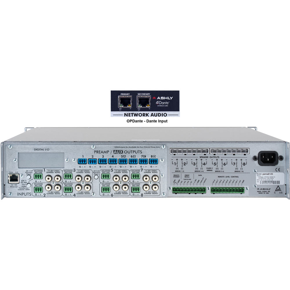 Ashly 8-Channel 1000W Pema Network Power Amplifier with OPDante Card & Protea DSP Software Suite (70V)