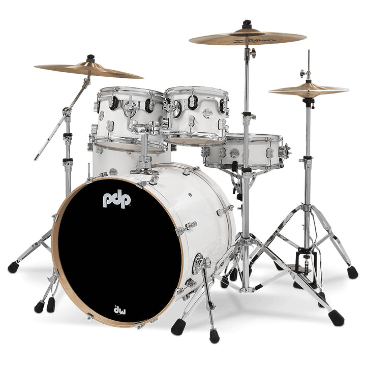 PDP Concept Maple Lacquer CM5 5-Piece Kit Shell Pack w/ Chrome Hardware (18x22 w/ BDM, 8x10, 9x12, 14x16FT, 5.5x14 Snare) - Pearlescent White