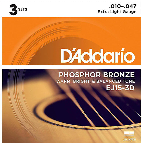 D'Addario EJ15-3D - 3-PACK ACOUS GTR PB X-LITE