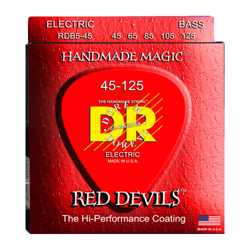 DR Strings RDB5-45 (Medium 5's) - RED DEVILS  - RED Coated Bass: 45, 65, 85, 105, 125