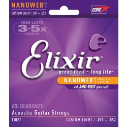 Elixir 11027 Acoustic Guitar 6 String NANOWEB Coated Light .011 - .052