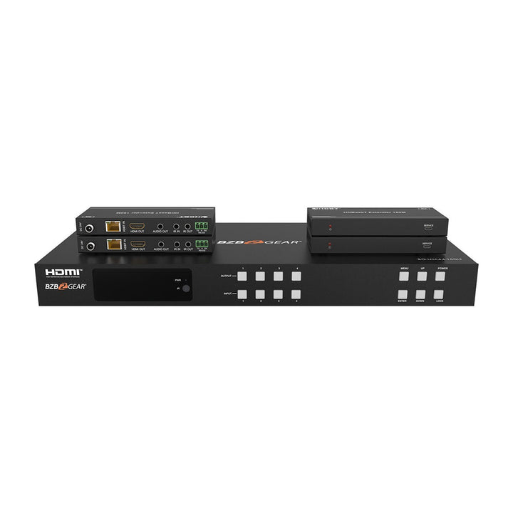BZBGEAR - 4X4 4K UHD 18Gbps HDMI and HD Base T Matrix Switch with Bi-directional IR/Advance EDID and Downscaling