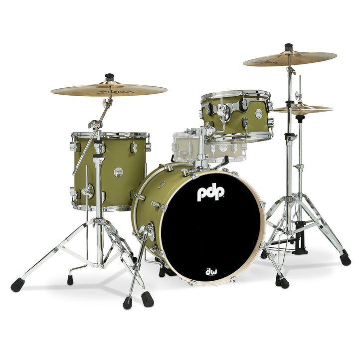 PDP Concept Maple Finish Ply CM Bop Kit Shell Pack w/ Chrome Hardware (14x18 w/ BDM, 8x12, 14x14FT) - Satin Olive