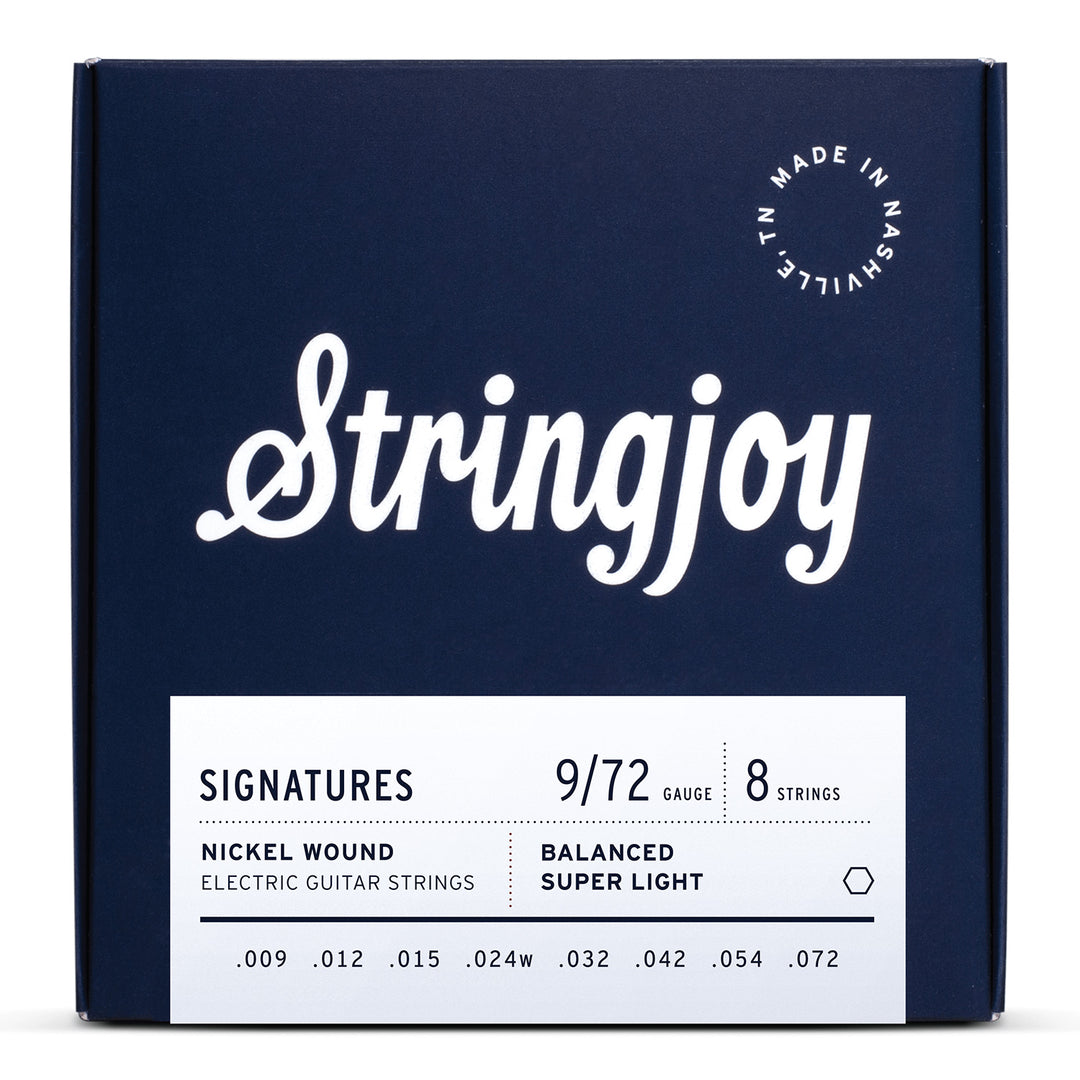 Stringjoy Signatures | 8 String Balanced Super Light Gauge (9-72) Nickel Wound Electric Guitar Strings