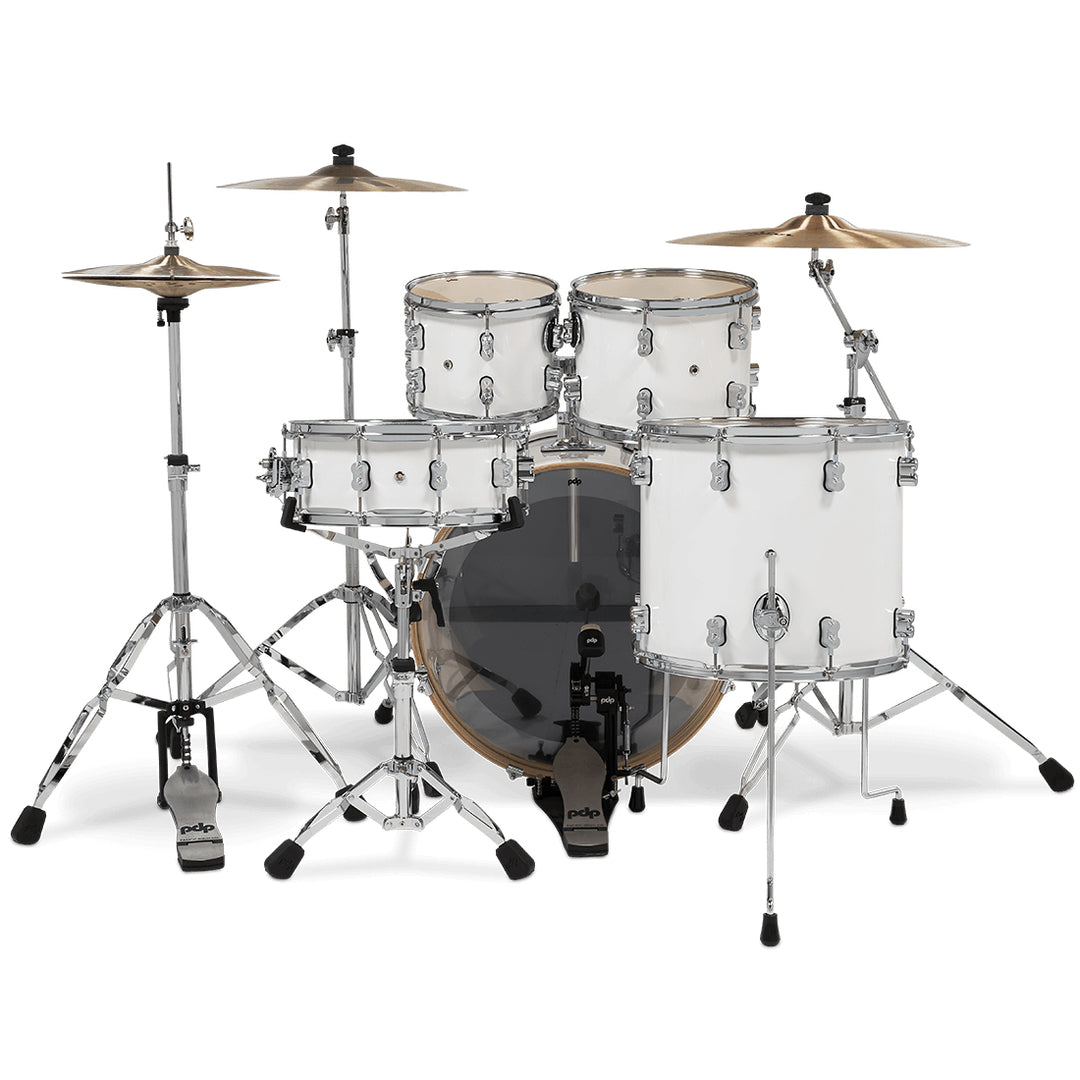 PDP Concept Maple Lacquer CM5 5-Piece Kit Shell Pack w/ Chrome Hardware (18x22 w/ BDM, 8x10, 9x12, 14x16FT, 5.5x14 Snare) - Pearlescent White
