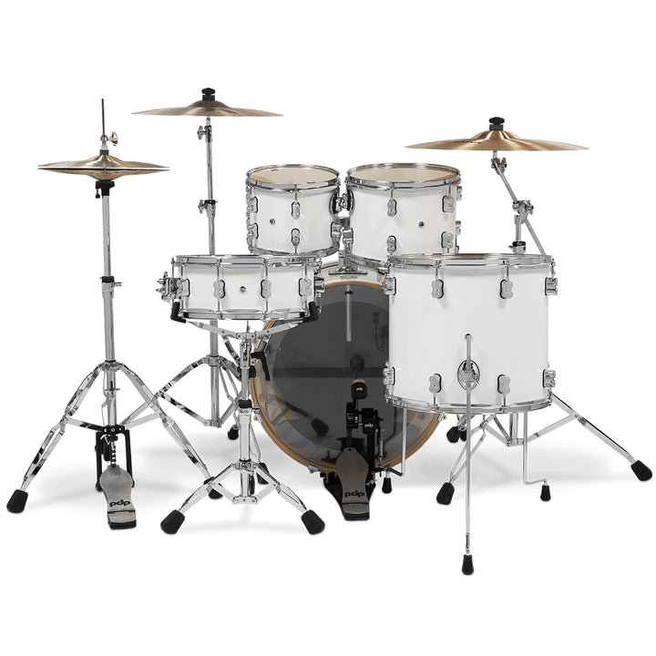 PDP Concept Maple Lacquer CM5 5-Piece Kit Shell Pack w/ Chrome Hardware (18x22 w/ BDM, 8x10, 9x12, 14x16FT, 5.5x14 Snare) - Pearlescent White