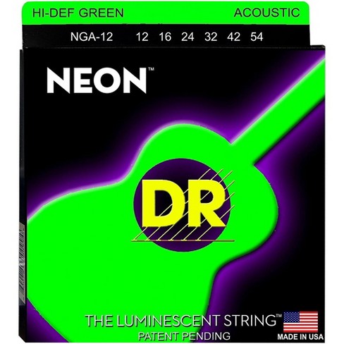 DR Strings NGA-12 (Light) - Hi-Def NEON GREEN: Coated Acoustic: 12, 16, 24, 32, 42, 54