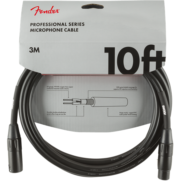 Fender Professional Series Microphone Cable - Black - 10ft