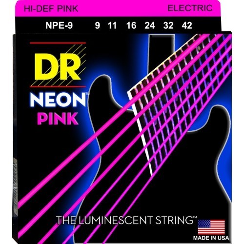 DR Strings NPE-9 (Light) - Hi-Def NEON PINK: Coated Electric: 9, 11, 16, 24, 32, 42