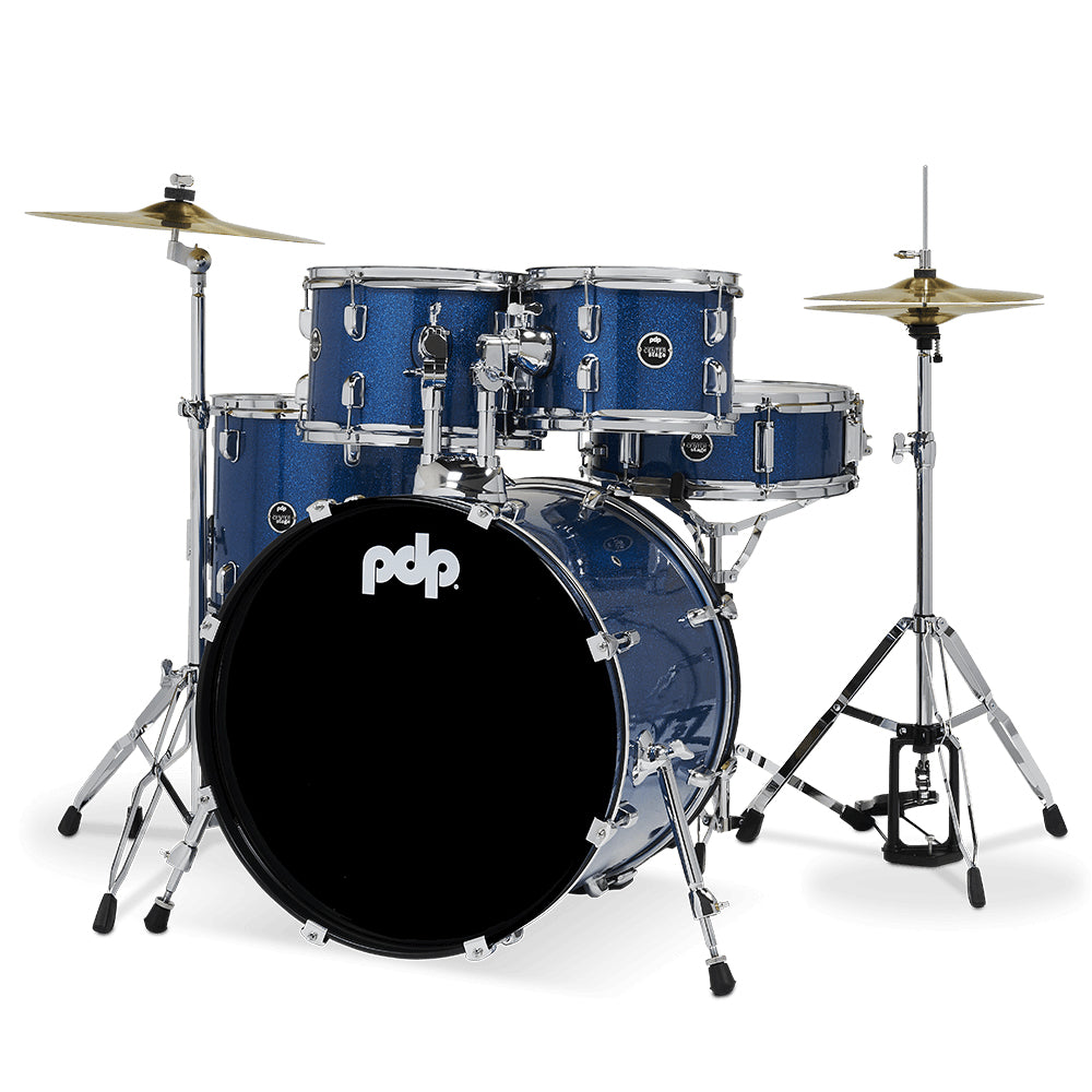 PDP Center Stage 5-Piece Complete Drum Kit w/ Hardware, Cymbals & Throne (7x10, 8x12, 12x14F, 14x20, 5x14 Snare) - Royal Blue Sparkle