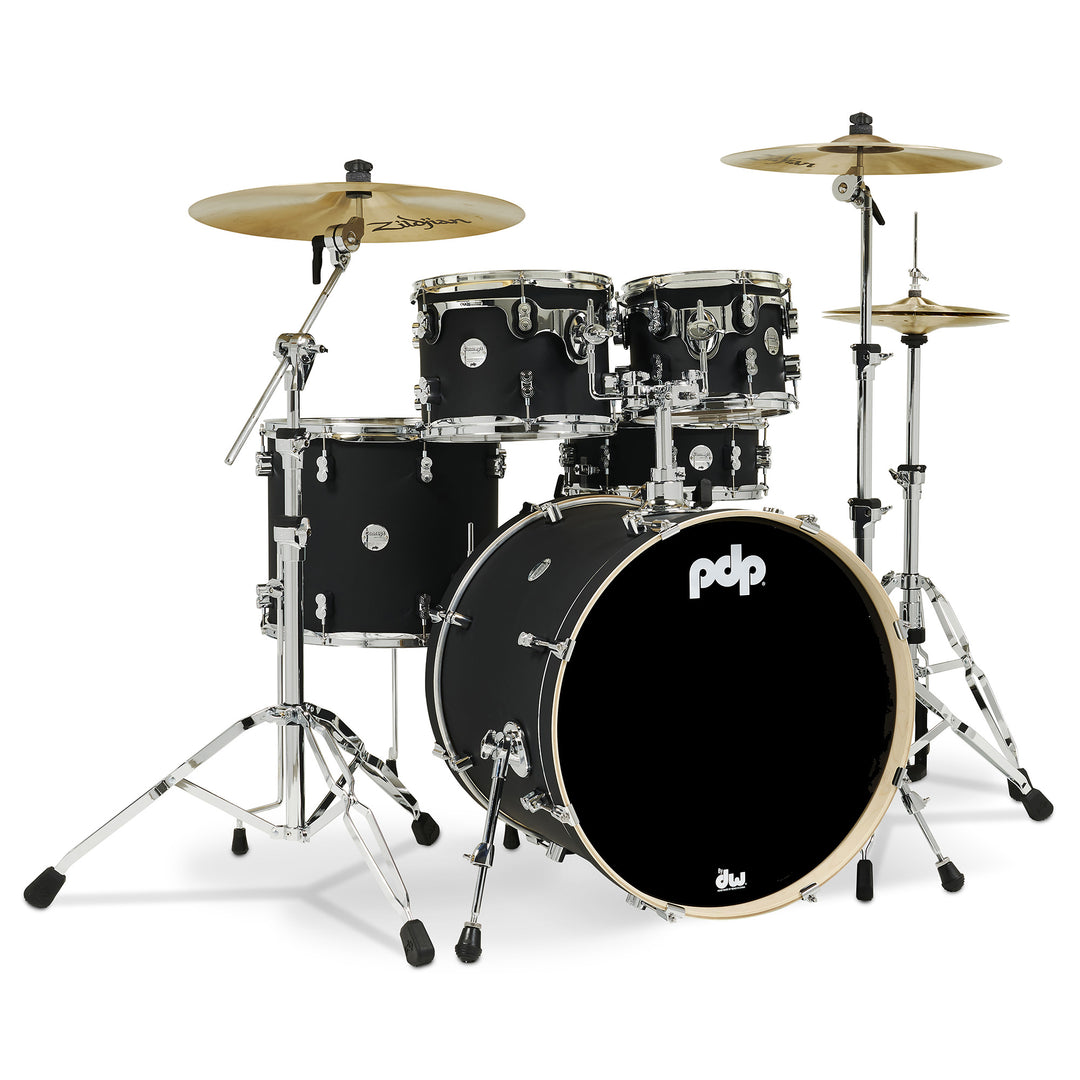PDP Concept Maple Finish Ply CM5 5-Piece Kit Shell Pack w/ Chrome Hardware (18x22 w/ BDM, 8x10, 9x12, 14x16FT, 5.5x14 Snare) - Satin Black