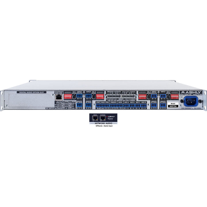 Ashly nXp754 amplifier plus OPDante Option Card