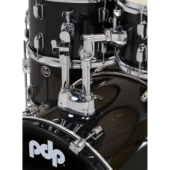 PDP Center Stage 5-Piece Complete Drum Kit w/ Hardware, Cymbals & Throne (7x10, 8x12, 14x16F, 16x22, 5x14 Snare) - Iridescent Black Sparkle