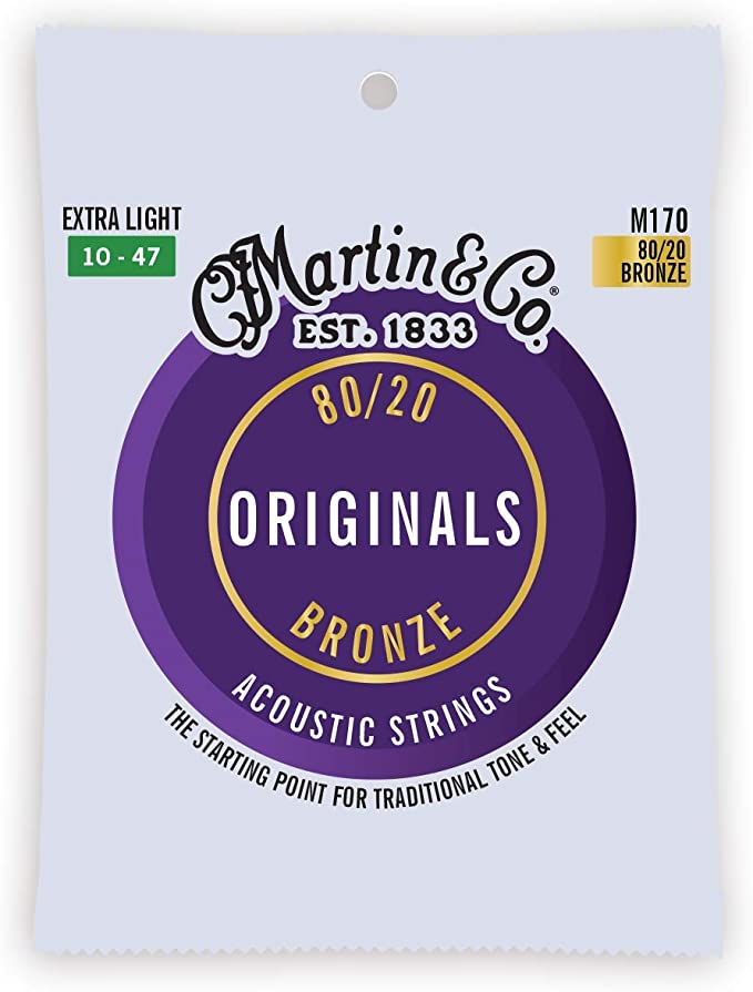 Martin Guitars M170 PK3 80/20 Bronze Extra Light Acoustic Guitar Strings (10-47) 3 packs + 6 free plectrums