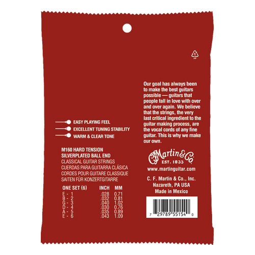 Martin M160 Classical Nylon Guitar Strings - Hard Tension 28-43