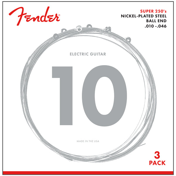 Fender Guitar Strings Super 250's Nickel Plated Steel (3-Pack) - .010-.046