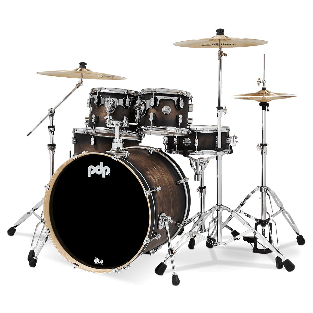 PDP Concept Maple Lacquer CM5 5-Piece Kit Shell Pack w/ Chrome Hardware (18x22 w/ BDM, 8x10, 9x12, 14x16FT, 5.5x14 Snare) - Satin Charcoal Burst