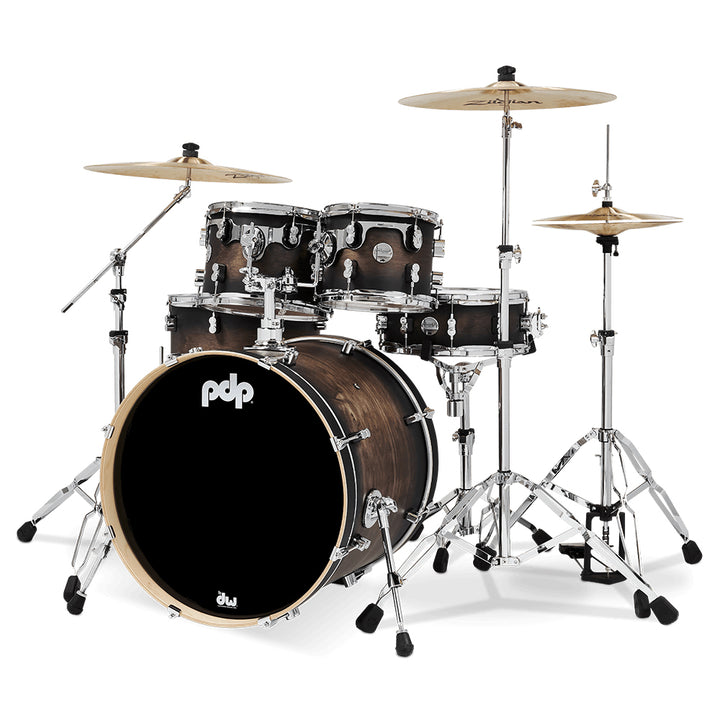 PDP Concept Maple Lacquer CM5 5-Piece Kit Shell Pack w/ Chrome Hardware (18x22 w/ BDM, 8x10, 9x12, 14x16FT, 5.5x14 Snare) - Satin Charcoal Burst
