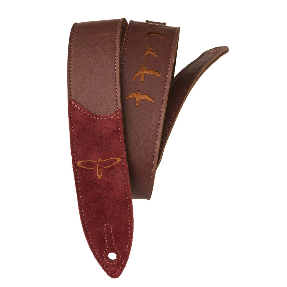PRS Guitar Strap Premium Leather Birds Embroidery - Burgundy