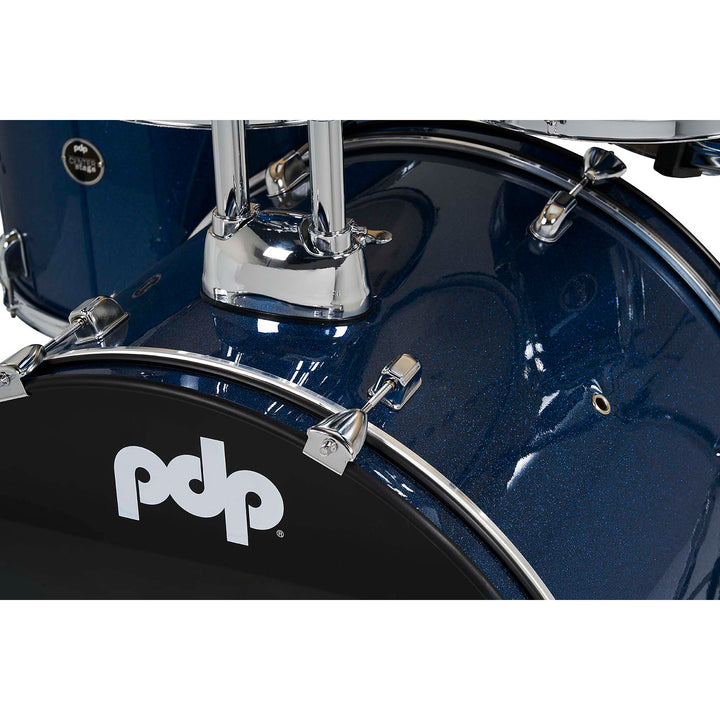PDP Center Stage 5-Piece Complete Drum Kit w/ Hardware, Cymbals & Throne (7x10, 8x12, 14x16F, 16x22, 5x14 Snare) - Royal Blue Sparkle