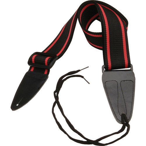 On-Stage GSA10 Guitar Strap with Leather Ends - Black w Red Stripes