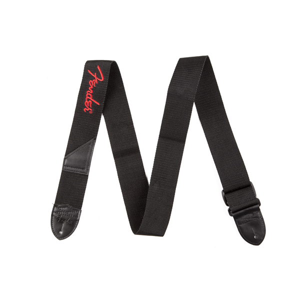 Fender Black Polyester Logo Straps - Black with Red Logo