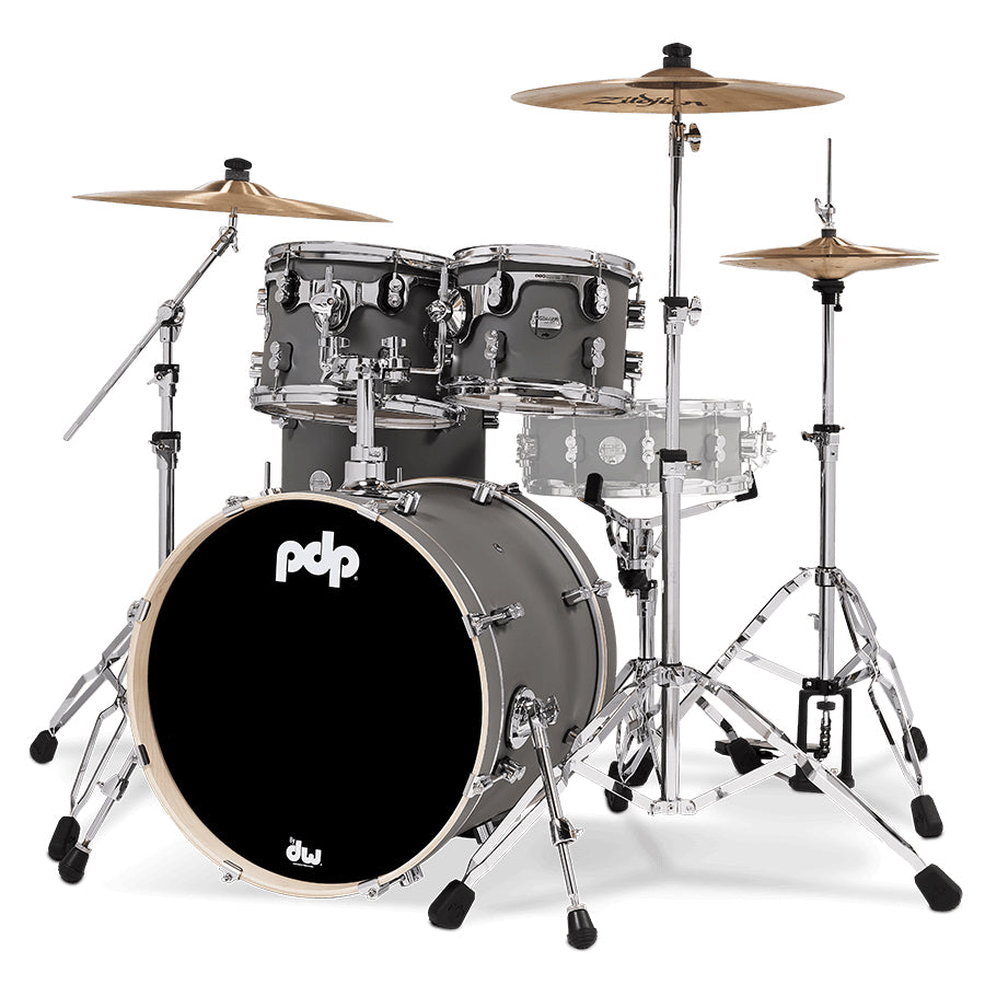 PDP Concept Maple Finish Ply CM Fusion Kit Shell Pack w/ Chrome Hardware (16x20 w/ BDM, 8x10, 9x12, 14x14FT) - Satin Pewter