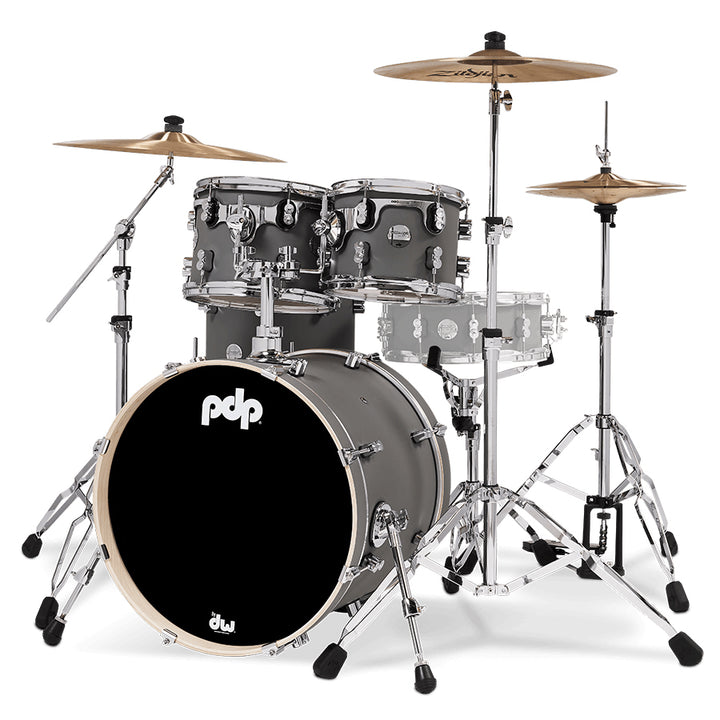 PDP Concept Maple Finish Ply CM Fusion Kit Shell Pack w/ Chrome Hardware (16x20 w/ BDM, 8x10, 9x12, 14x14FT) - Satin Pewter