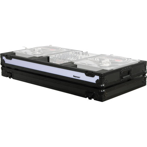 Odyssey FFXBM12WBL Flight FX Series Turntable DJ Coffin for Two Turntables in Battle Mode and 12" Width Mixer with Wheels (Black)
